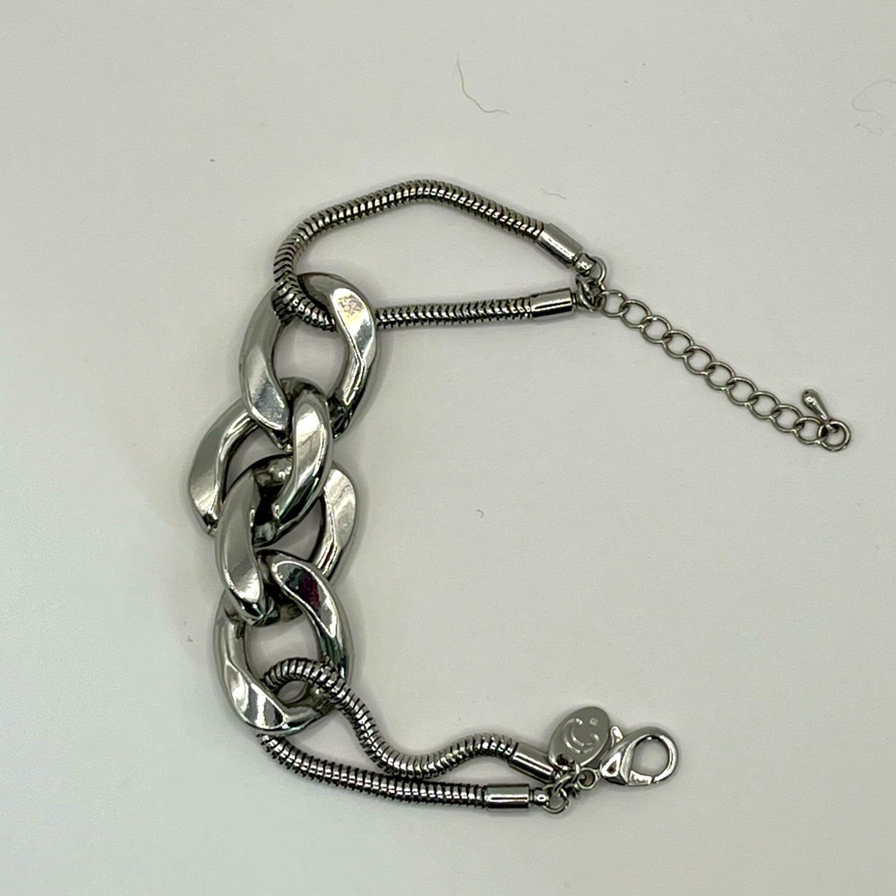 CHARMING CHARLIE Silver Chunky Link Snake Chain Bracelet with Lobster Clasp Adj.